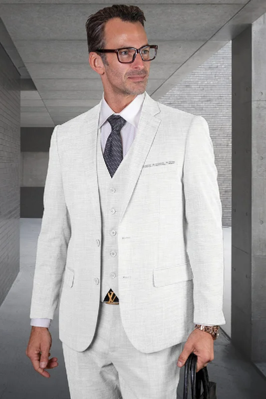 Men's Designer Modern Fit Vested Wool Sharkskin Suit in White Casual Men's Loose Casual Men's Loose Men's Designer Modern Fit Vested Wool Sharkskin Suit in White Casual Men's Loose Casual Men's Loose