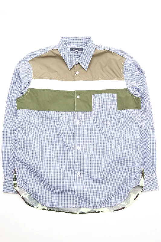 Comme des Garçons HOMME Blue Paneled Shirt - Navy White Mix Monochromatic All Monochromatic All