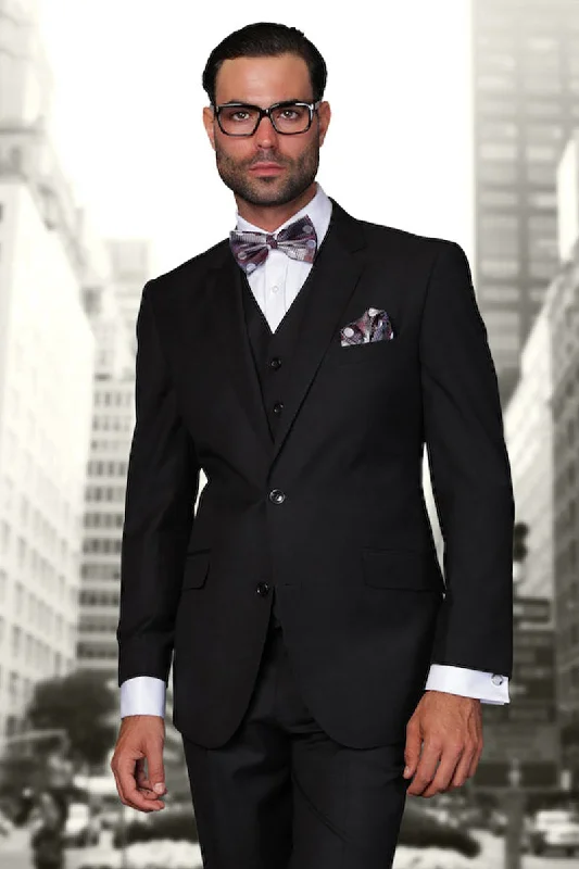 Men's Designer Vested Modern Fit Wool Wedding & Business Suit in Black Polished Men's Silk Polished Men's Silk Men's Designer Vested Modern Fit Wool Wedding & Business Suit in Black Polished Men's Silk Polished Men's Silk
