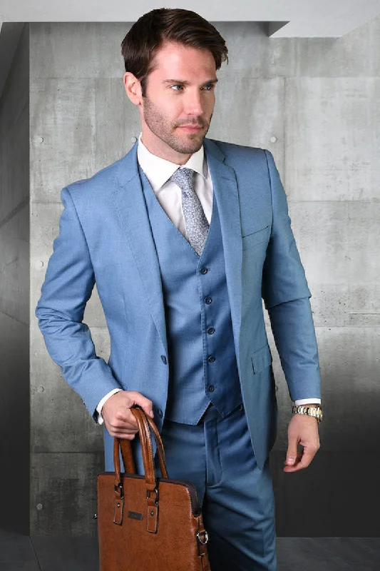 Men's Designer Vested Modern Fit Wool Wedding & Business Suit in Steel Blue Confident Men's Power Confident Men's Power Men's Designer Vested Modern Fit Wool Wedding & Business Suit in Steel Blue Confident Men's Power Confident Men's Power