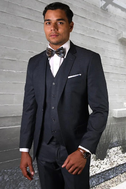 Men's Designer Two Button Modern Fit Vested Basic Wool Suit in Charcoal Grey Tough Men's Military Tough Men's Military Men's Designer Two Button Modern Fit Vested Basic Wool Suit in Charcoal Grey Tough Men's Military Tough Men's Military
