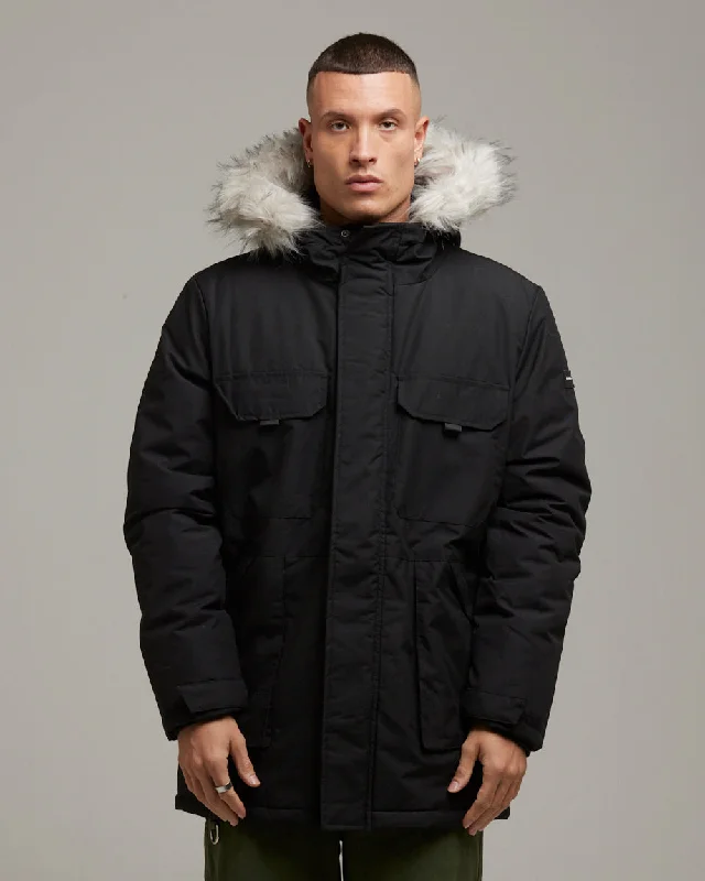 MURUNTAU MEN'S FAUX FUR TRIM PARKA | BLACK Confident Men's High Confident Men's High