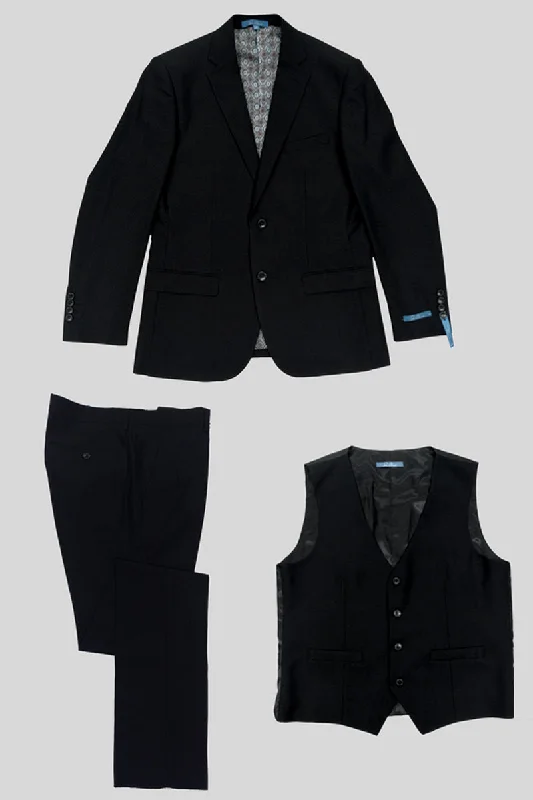 Men's Two Button Vested Slim Fit Suit in Black Birdseye Pattern Elegant Men's Formal  Elegant Men's Formal 