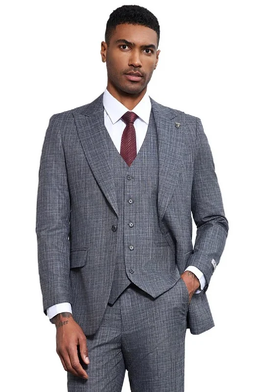 Men's Stacy Adams Vested Sharkskin Weave Pattern Suit in Grey Youthful Men's Anime Youthful Men's Anime