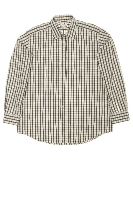 Hermes - White and Gray Checkered Long Sleeve Button Down - IT 43 British Gentleman Style British Gentleman Style Hermes - White and Gray Checkered Long Sleeve Button Down - IT 43 British Gentleman Style British Gentleman Style