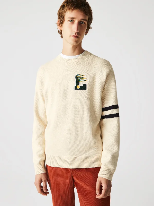 Men's Brand Logo Embroidered Sweater,Light Beige Organic Organic