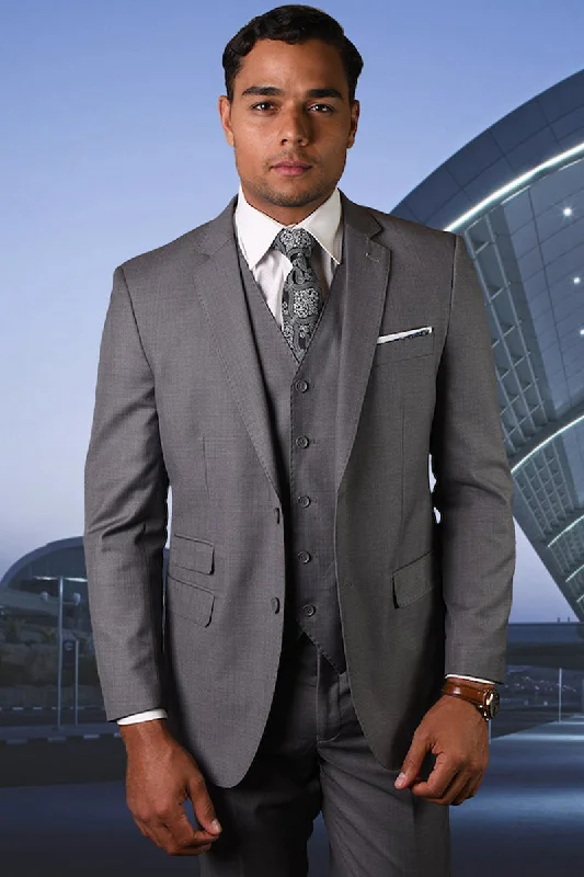 Men's Designer Two Button Modern Fit Vested Basic Wool Suit in Grey Elegant Men's Cashmere Elegant Men's Cashmere Men's Designer Two Button Modern Fit Vested Basic Wool Suit in Grey Elegant Men's Cashmere Elegant Men's Cashmere