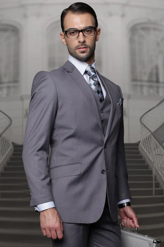 Men's Designer Classic Fit Pleated Pant Vested Wool Suit in Charcoal Grey Artistic Men's Avant Artistic Men's Avant Men's Designer Classic Fit Pleated Pant Vested Wool Suit in Charcoal Grey Artistic Men's Avant Artistic Men's Avant