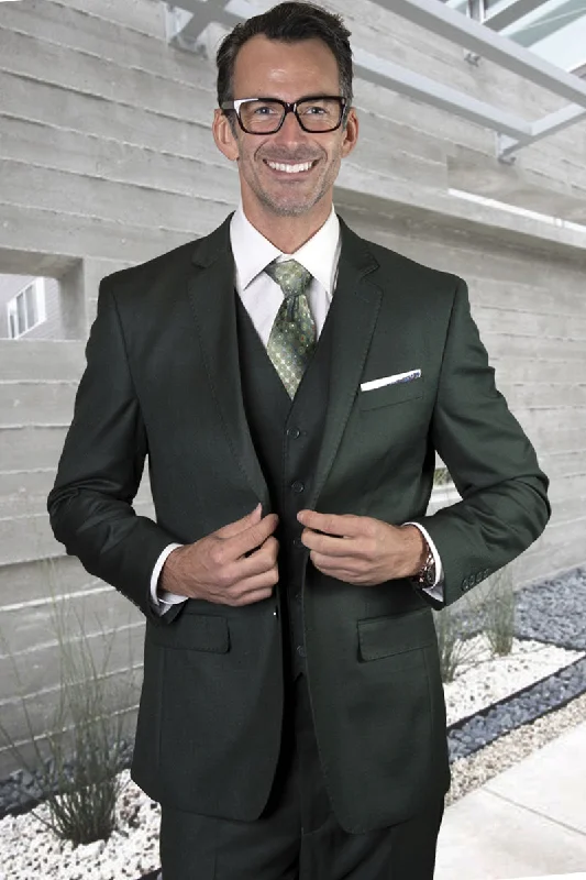 Men's Designer Two Button Modern Fit Vested Basic Wool Suit in Hunter Green Trendy Men's Oversized Trendy Men's Oversized Men's Designer Two Button Modern Fit Vested Basic Wool Suit in Hunter Green Trendy Men's Oversized Trendy Men's Oversized