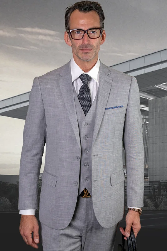 Men's Designer Modern Fit Vested Wool Sharkskin Suit in Grey Refined Men's Hand Refined Men's Hand Men's Designer Modern Fit Vested Wool Sharkskin Suit in Grey Refined Men's Hand Refined Men's Hand