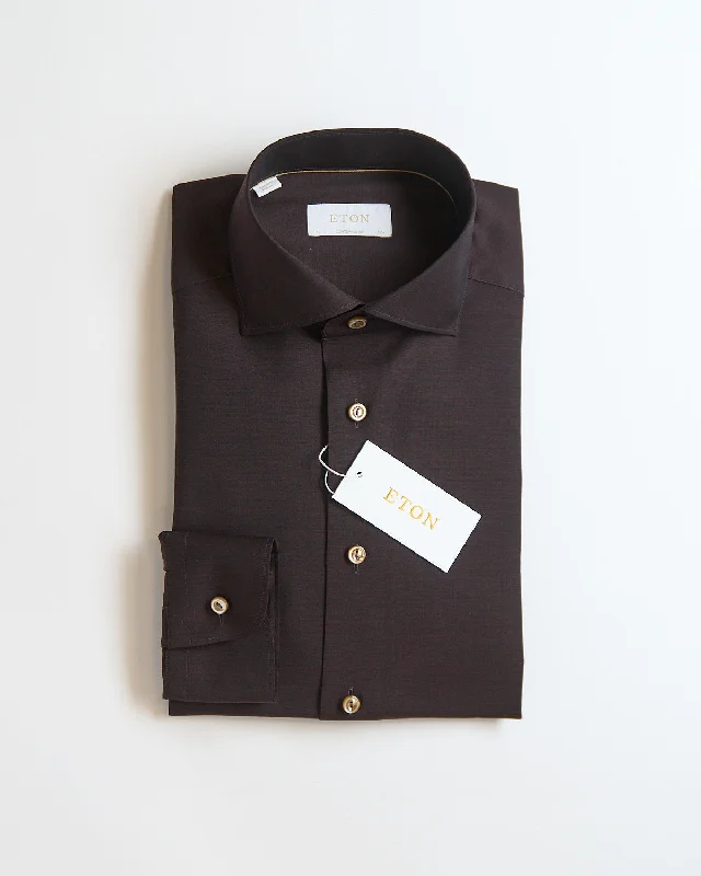 Dark Red Solid Merino Wool Contemporary Shirt Laid Laid