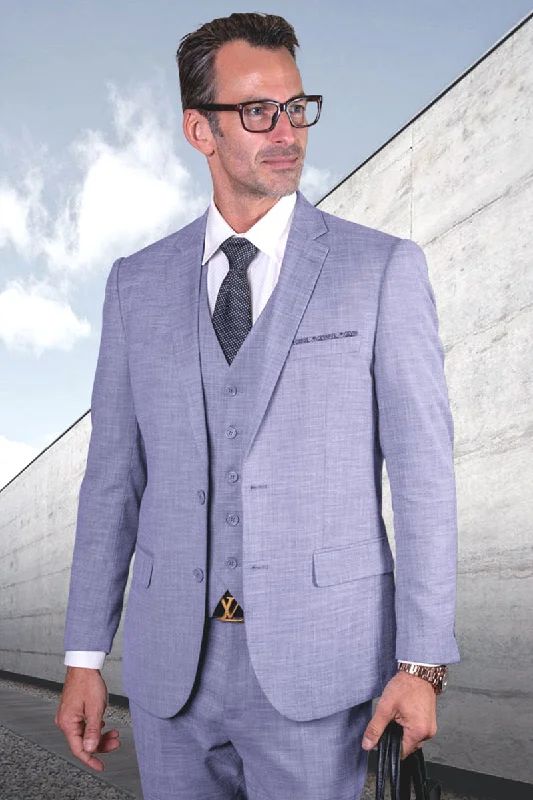 Men's Designer Modern Fit Vested Wool Sharkskin Suit in Sky Blue Dynamic Men's High Dynamic Men's High Men's Designer Modern Fit Vested Wool Sharkskin Suit in Sky Blue Dynamic Men's High Dynamic Men's High