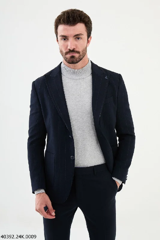 Bojoni Belmonte Slim Fit Navy Blue Striped Blazer Dynamic Men's Glow Dynamic Men's Glow