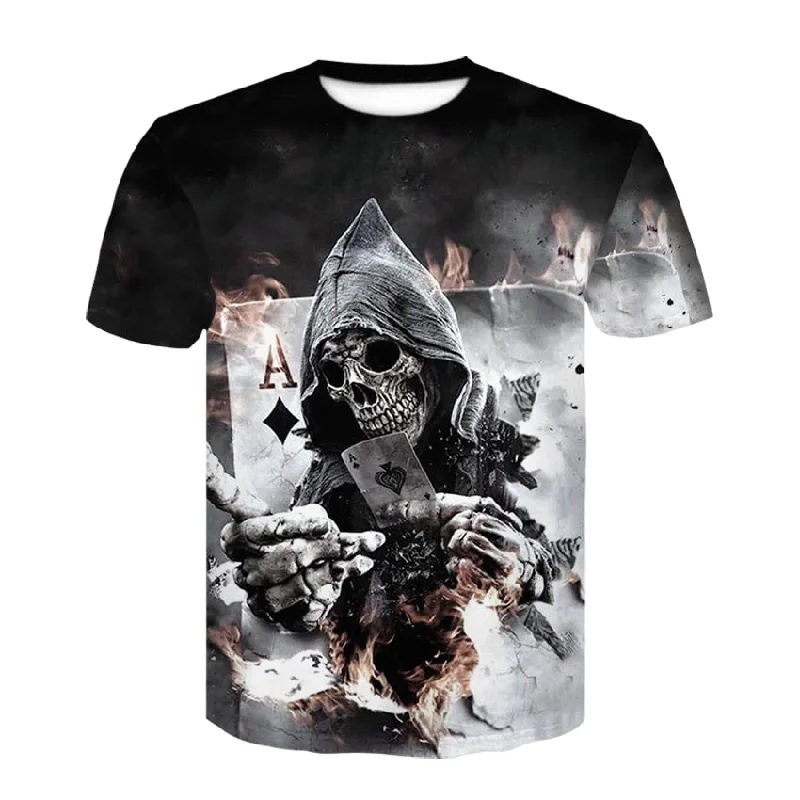 Men Summer Skull Poker Print Men Short Sleeve T-shirt 3D T Shirt Casual Breathable T-shirt Plus-size T-shirt Refined Men's Hand Refined Men's Hand
