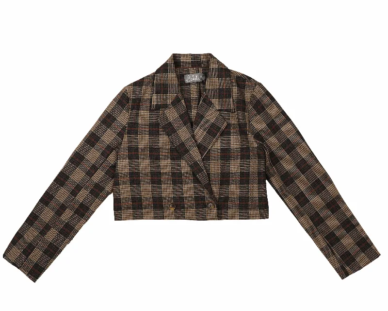 Belati Charcoal Plaid Cropped Blazer [Final Sale] Relaxed Men's Beach Relaxed Men's Beach