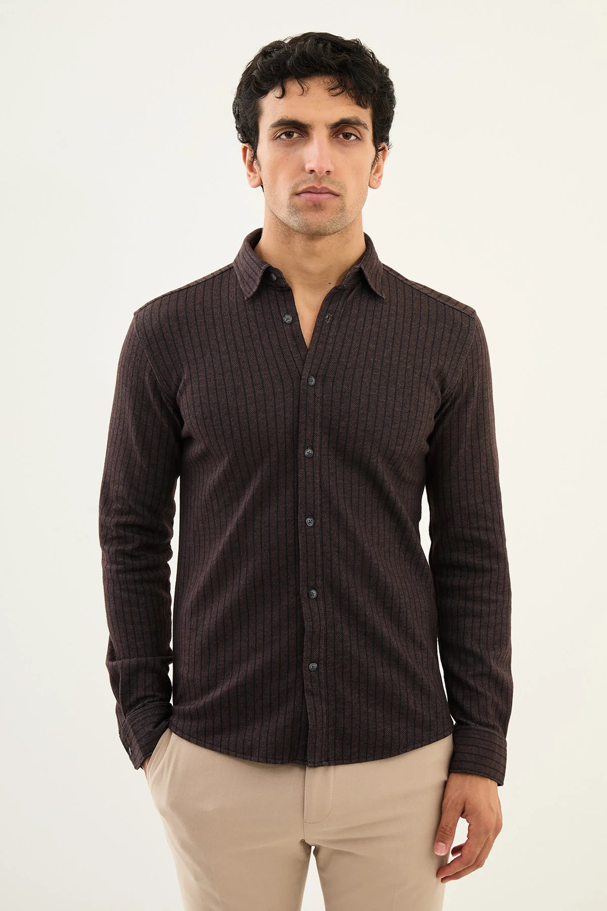 Bojoni Capena Collar Slim Fit  Brown Pointed Shirt Dynamic Men's High Dynamic Men's High