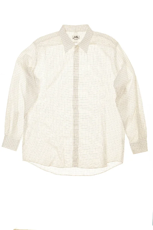Hermes - White Collared Checkered Men's Button Up Dress Shirt - IT 44 Edgy Men's Punk Edgy Men's Punk Hermes - White Collared Checkered Men's Button Up Dress Shirt - IT 44 Edgy Men's Punk Edgy Men's Punk