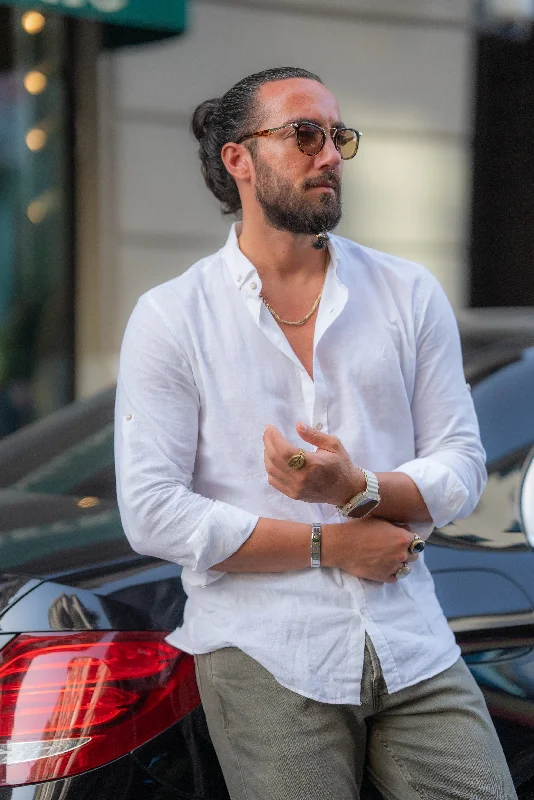 Bojoni Marelli White Slim Fit Linen Shirt Dynamic Men's Moto Dynamic Men's Moto