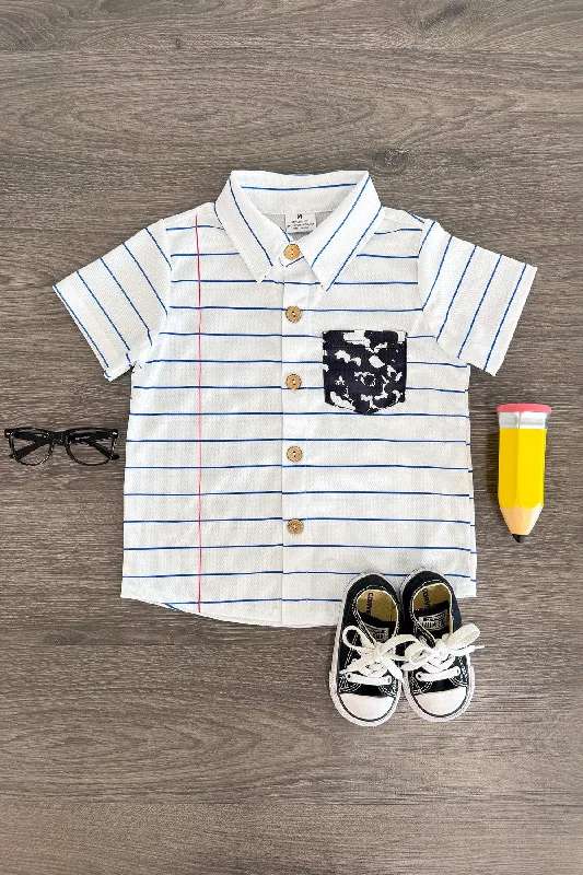 White Striped Notebook Button Down Top Gym