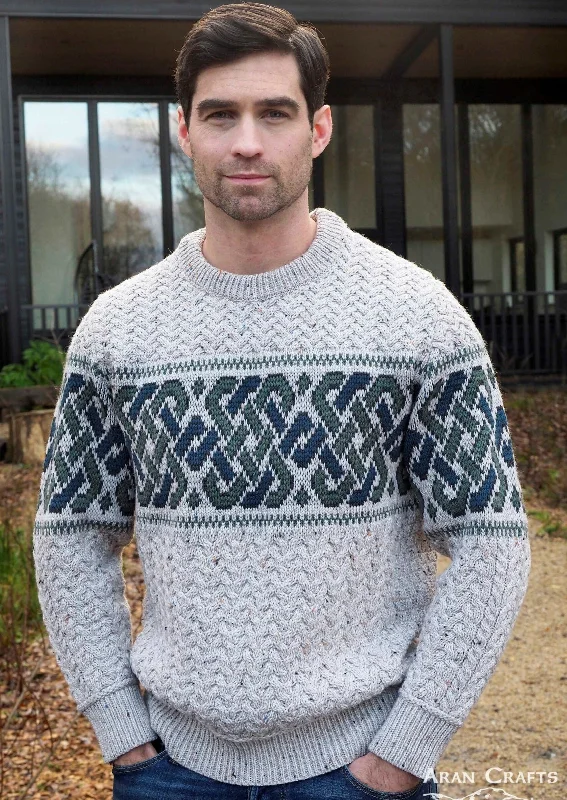 Aran Crafts Celtic Jacquard Sweater | Oatmeal Modern Men's  Modern Men's 