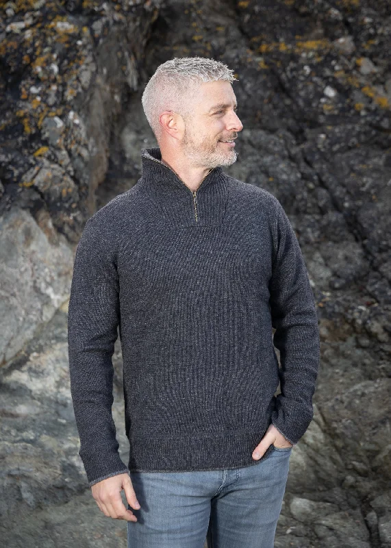 Mens Zip Lambswool Sweater | Charcoal Hip Men's Retro Hip Men's Retro