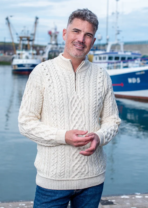 Lackaun Mens Half Aran Troyer Sweater | Natural Sporty Men's Athleisure  Sporty Men's Athleisure 